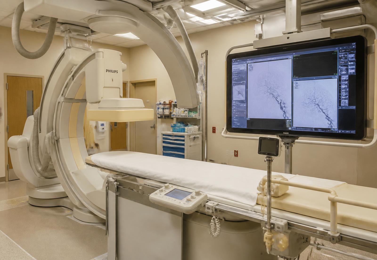Interventional neurology suite used for diagnostic angiography and CSF pressure studies